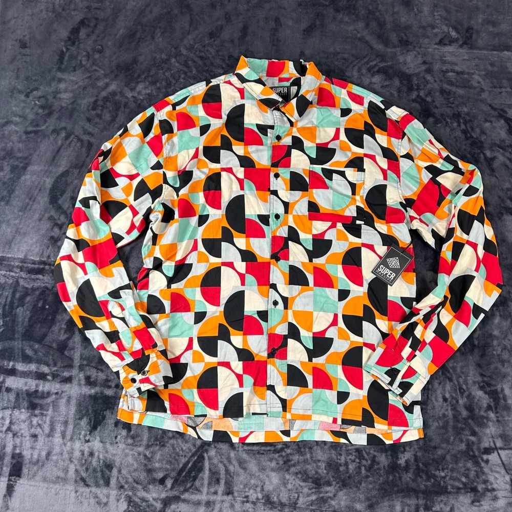 Super Massive Button Down Shirt Mens Large Multicolor Geometric Print NWT